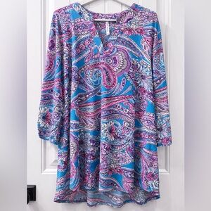 Dear Scarlett Blue and Pink Paisley V-Neck Tunic Top